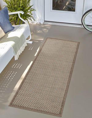 Beige 2' 7 x 12' Outdoor Border Runner Area Rug Weather Resistant for Patio, Deck, Terrace, Balcony, Porch 100% Polypropylene Classic Bordered Carpet for Sale at Rug Engine