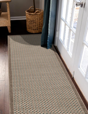 Beige 2' 7 x 12' Outdoor Border Runner Area Rug Weather Resistant for Patio, Deck, Terrace, Balcony, Porch 100% Polypropylene Classic Bordered Carpet for Sale at Rug Engine