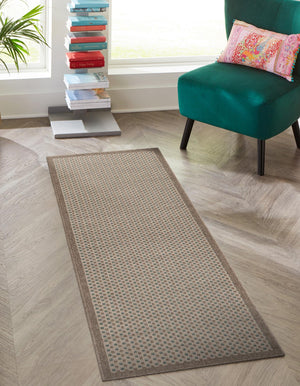 Beige 2' 7 x 12' Outdoor Border Runner Area Rug Weather Resistant for Patio, Deck, Terrace, Balcony, Porch 100% Polypropylene Classic Bordered Carpet for Sale at Rug Engine