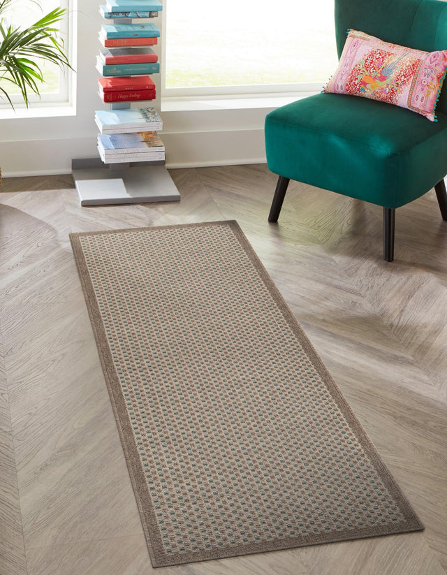 Beige 2' 7 x 10' Outdoor Border Runner Area Rug Weather Resistant for Patio, Deck, Terrace, Balcony, Porch 100% Polypropylene Classic Bordered Carpet for Sale at Rug Engine