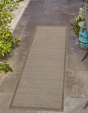 Beige 2' 7 x 12' Outdoor Border Runner Area Rug Weather Resistant for Patio, Deck, Terrace, Balcony, Porch 100% Polypropylene Classic Bordered Carpet for Sale at Rug Engine