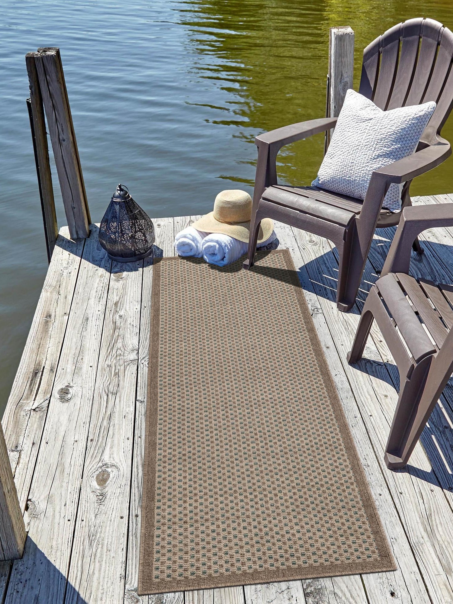 Beige 2' x 6' 1 Outdoor Border Runner Area Rug Weather Resistant for Patio, Deck, Terrace, Balcony, Porch 100% Polypropylene Classic Bordered Carpet for Sale at Rug Engine