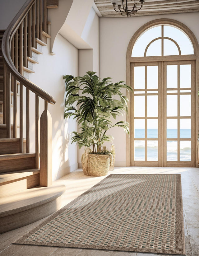 Beige 2' x 5' 1 Outdoor Border Runner Area Rug Weather Resistant for Patio, Deck, Terrace, Balcony, Porch 100% Polypropylene Classic Bordered Carpet for Sale at Rug Engine