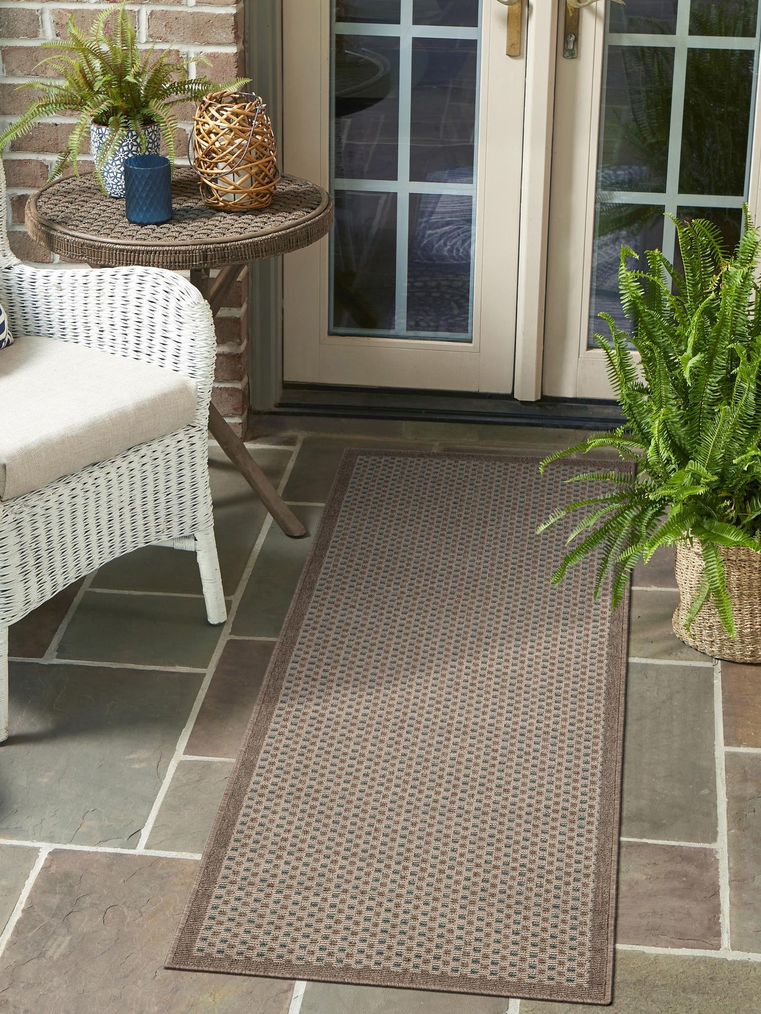 Beige 2' x 5' 1 Outdoor Border Runner Area Rug Weather Resistant for Patio, Deck, Terrace, Balcony, Porch 100% Polypropylene Classic Bordered Carpet for Sale at Rug Engine