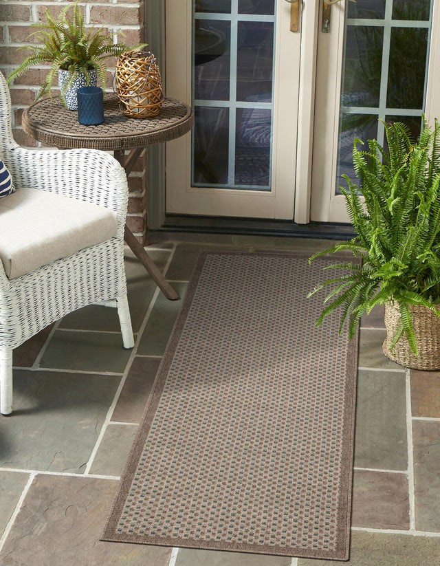 Beige 2' x 5' 1 Outdoor Border Runner Area Rug Weather Resistant for Patio, Deck, Terrace, Balcony, Porch 100% Polypropylene Classic Bordered Carpet for Sale at Rug Engine