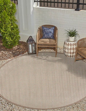 Beige 6' 1 x 6' 1 Outdoor Border Round Area Rug Weather Resistant for Patio, Deck, Terrace, Balcony, Porch 100% Polypropylene Classic Bordered Carpet for Sale at Rug Engine