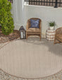 Beige 4' 1 x 4' 1 Outdoor Border Round Area Rug Weather Resistant for Patio, Deck, Terrace, Balcony, Porch 100% Polypropylene Classic Bordered Carpet for Sale at Rug Engine