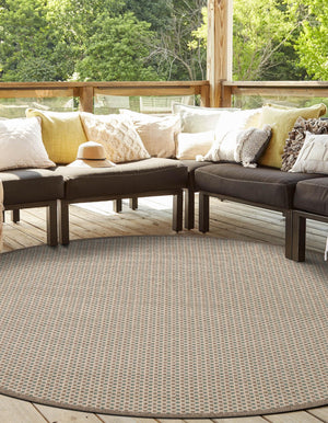 Beige 7' 10 x 7' 10 Outdoor Border Round Area Rug Weather Resistant for Patio, Deck, Terrace, Balcony, Porch 100% Polypropylene Classic Bordered Carpet for Sale at Rug Engine