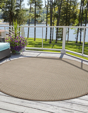 Beige 3' 1 x 3' 1 Outdoor Border Round Area Rug Weather Resistant for Patio, Deck, Terrace, Balcony, Porch 100% Polypropylene Classic Bordered Carpet for Sale at Rug Engine