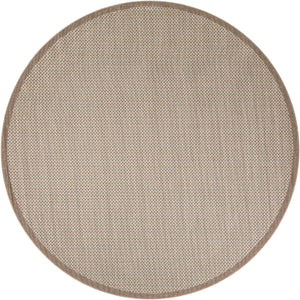 Beige 7' 10 x 7' 10 Outdoor Border Round Area Rug Weather Resistant for Patio, Deck, Terrace, Balcony, Porch 100% Polypropylene Classic Bordered Carpet for Sale at Rug Engine