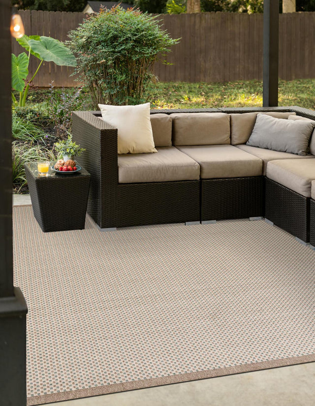 Beige 7' 10 x 7' 10 Outdoor Border Square Area Rug Weather Resistant for Patio, Deck, Terrace, Balcony, Porch 100% Polypropylene Classic Bordered Carpet for Sale at Rug Engine