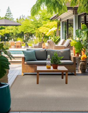Beige 7' 10 x 7' 10 Outdoor Border Square Area Rug Weather Resistant for Patio, Deck, Terrace, Balcony, Porch 100% Polypropylene Classic Bordered Carpet for Sale at Rug Engine