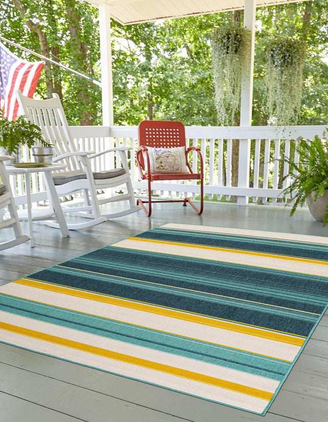 Multicolor 4' 1 x 6' 1 Outdoor Border Rectangle Area Rug Weather Resistant for Patio, Deck, Terrace, Balcony, Porch 100% Polypropylene Classic Bordered Carpet for Sale at Rug Engine