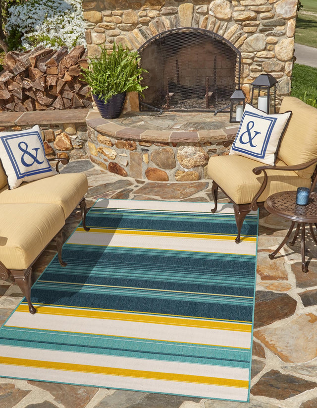Multicolor 7' 10 x 10' Outdoor Border Rectangle Area Rug Weather Resistant for Patio, Deck, Terrace, Balcony, Porch 100% Polypropylene Classic Bordered Carpet for Sale at Rug Engine