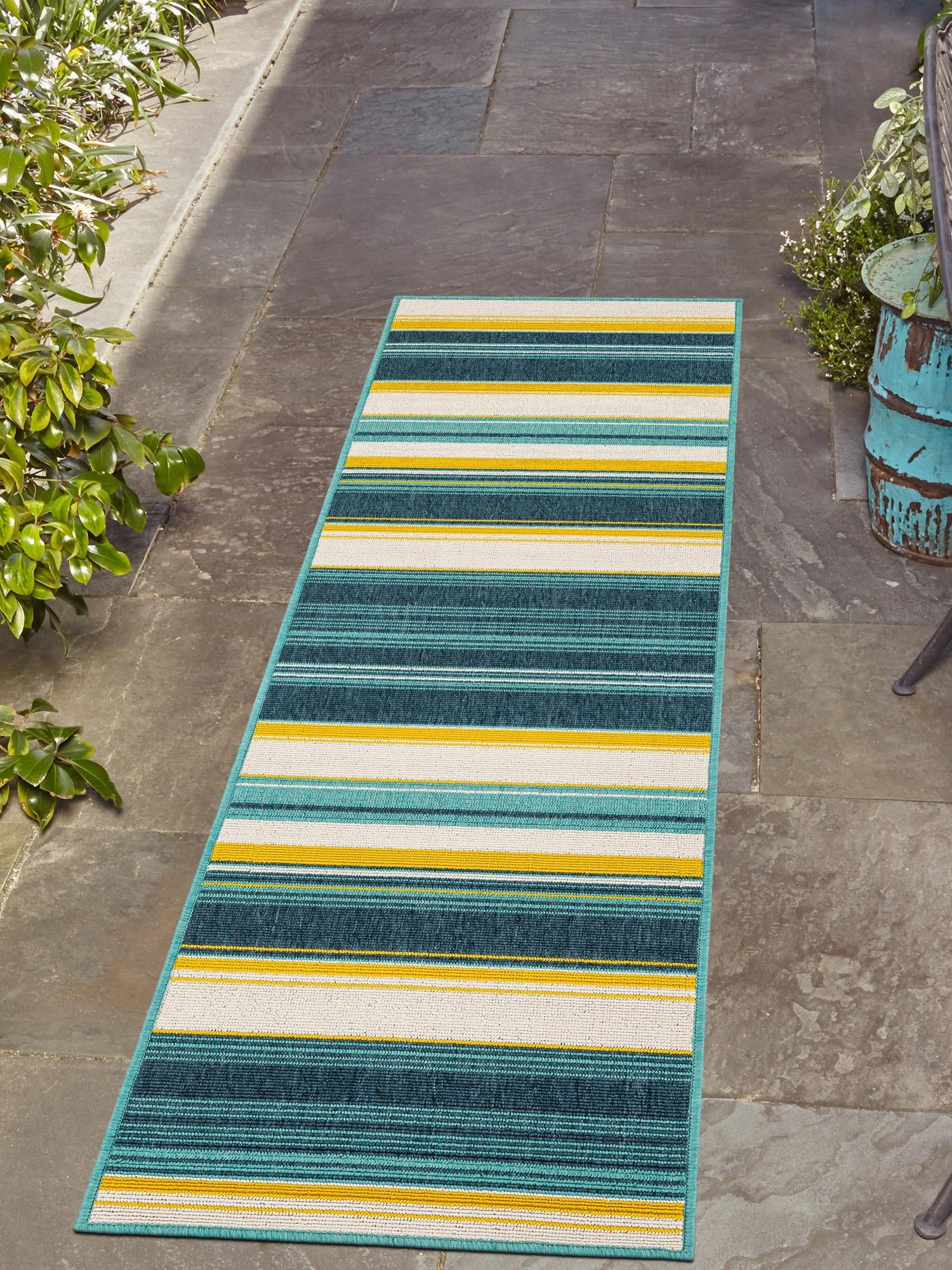 Multicolor 2' 7 x 10' Outdoor Border Runner Area Rug Weather Resistant for Patio, Deck, Terrace, Balcony, Porch 100% Polypropylene Classic Bordered Carpet for Sale at Rug Engine