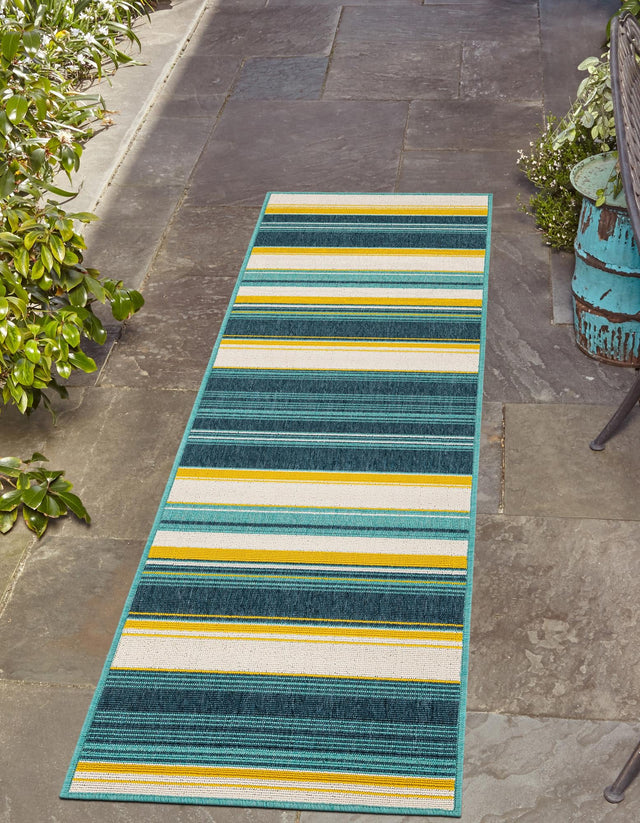 Multicolor 2' 7 x 10' Outdoor Border Runner Area Rug Weather Resistant for Patio, Deck, Terrace, Balcony, Porch 100% Polypropylene Classic Bordered Carpet for Sale at Rug Engine