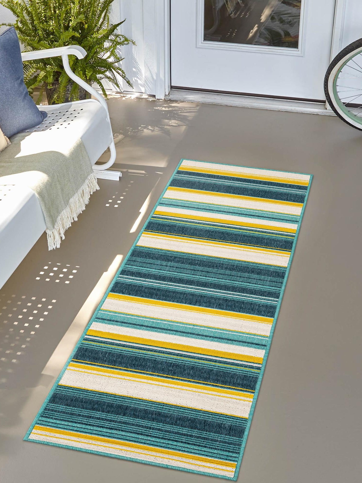 Multicolor 2' x 8' Outdoor Border Runner Area Rug Weather Resistant for Patio, Deck, Terrace, Balcony, Porch 100% Polypropylene Classic Bordered Carpet for Sale at Rug Engine