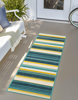Multicolor 2' x 8' Outdoor Border Runner Area Rug Weather Resistant for Patio, Deck, Terrace, Balcony, Porch 100% Polypropylene Classic Bordered Carpet for Sale at Rug Engine