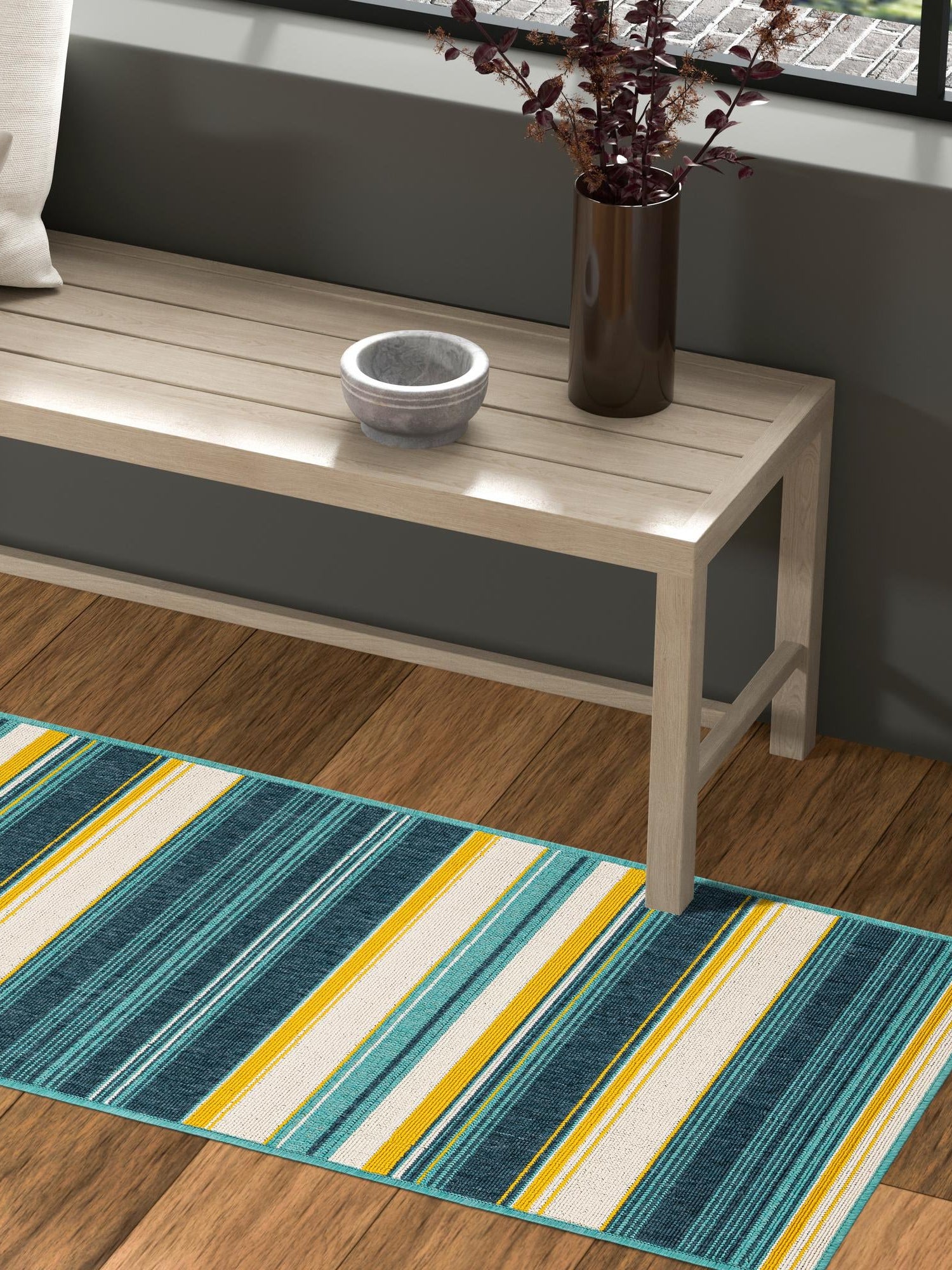 Multicolor 2' x 8' Outdoor Border Runner Area Rug Weather Resistant for Patio, Deck, Terrace, Balcony, Porch 100% Polypropylene Classic Bordered Carpet for Sale at Rug Engine