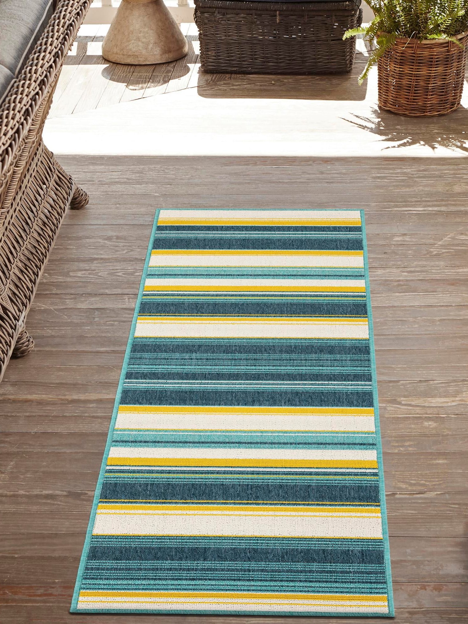 Multicolor 2' 7 x 10' Outdoor Border Runner Area Rug Weather Resistant for Patio, Deck, Terrace, Balcony, Porch 100% Polypropylene Classic Bordered Carpet for Sale at Rug Engine