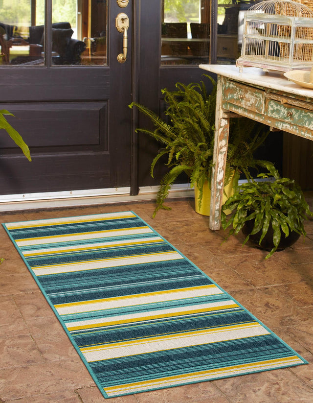 Multicolor 2' 7 x 12' Outdoor Border Runner Area Rug Weather Resistant for Patio, Deck, Terrace, Balcony, Porch 100% Polypropylene Classic Bordered Carpet for Sale at Rug Engine