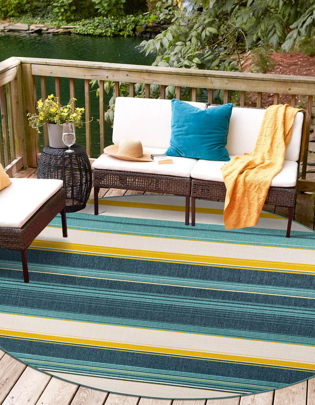 Multicolor 4' 1 x 4' 1 Outdoor Border Round Area Rug Weather Resistant for Patio, Deck, Terrace, Balcony, Porch 100% Polypropylene Classic Bordered Carpet for Sale at Rug Engine