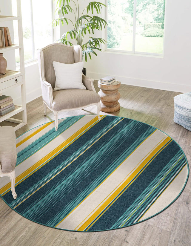 Multicolor 6' 1 x 6' 1 Outdoor Border Round Area Rug Weather Resistant for Patio, Deck, Terrace, Balcony, Porch 100% Polypropylene Classic Bordered Carpet for Sale at Rug Engine