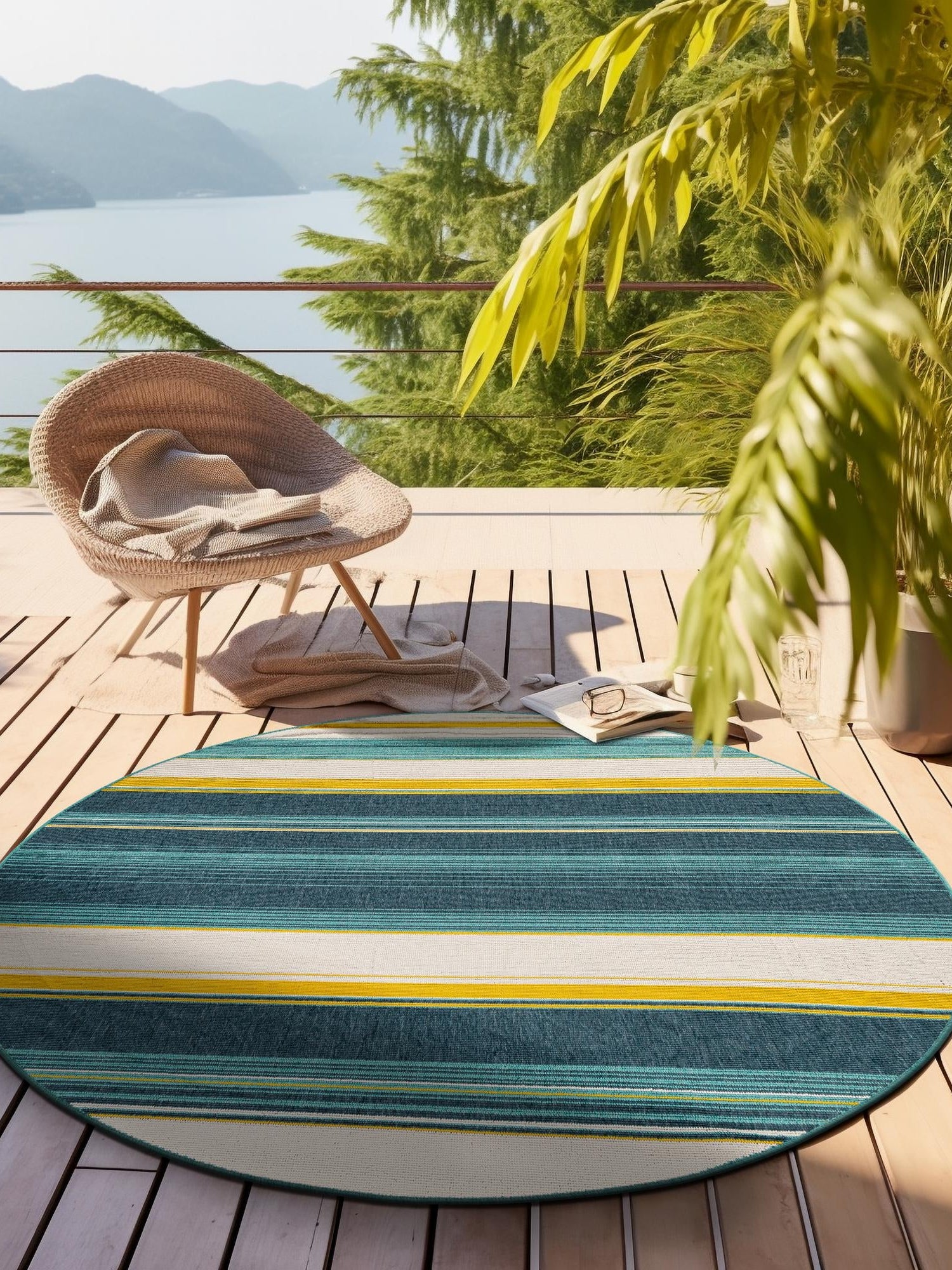 Multicolor 6' 1 x 6' 1 Outdoor Border Round Area Rug Weather Resistant for Patio, Deck, Terrace, Balcony, Porch 100% Polypropylene Classic Bordered Carpet for Sale at Rug Engine