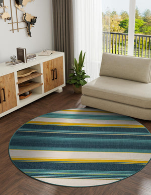 Multicolor 7' 10 x 7' 10 Outdoor Border Round Area Rug Weather Resistant for Patio, Deck, Terrace, Balcony, Porch 100% Polypropylene Classic Bordered Carpet for Sale at Rug Engine
