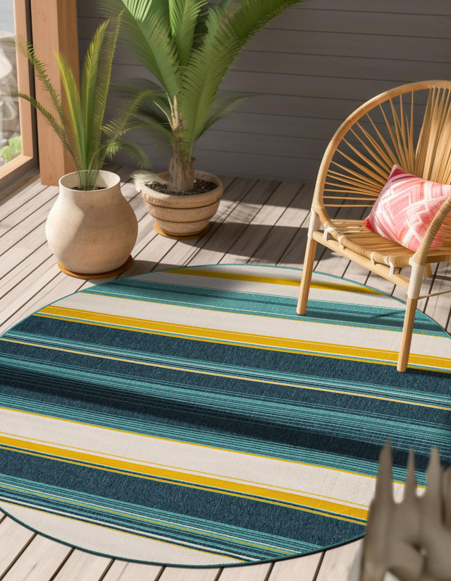 Multicolor 5' 1 x 5' 1 Outdoor Border Round Area Rug Weather Resistant for Patio, Deck, Terrace, Balcony, Porch 100% Polypropylene Classic Bordered Carpet for Sale at Rug Engine