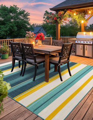 Multicolor 7' 10 x 7' 10 Outdoor Border Square Area Rug Weather Resistant for Patio, Deck, Terrace, Balcony, Porch 100% Polypropylene Classic Bordered Carpet for Sale at Rug Engine