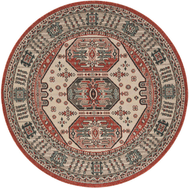 Multicolor 5' 1 x 5' 1 Outdoor Traditional Round Area Rug Weather Resistant for Patio, Deck, Terrace, Balcony, Porch Classical Design Outside Carpet for Sale at Rug Engine