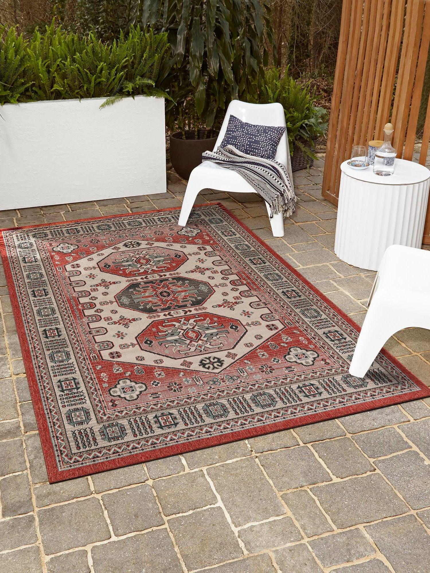 Multicolor 6' 1 x 9' Outdoor Traditional Rectangle Area Rug Weather Resistant for Patio, Deck, Terrace, Balcony, Porch Classical Design Outside Carpet for Sale at Rug Engine