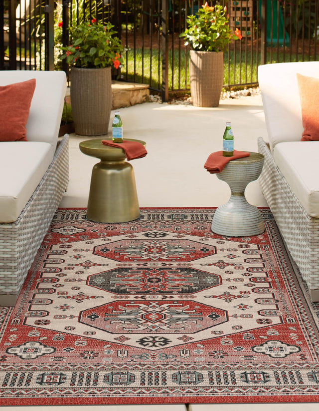 Multicolor 9' x 12' Outdoor Traditional Rectangle Area Rug Weather Resistant for Patio, Deck, Terrace, Balcony, Porch Classical Design Outside Carpet for Sale at Rug Engine