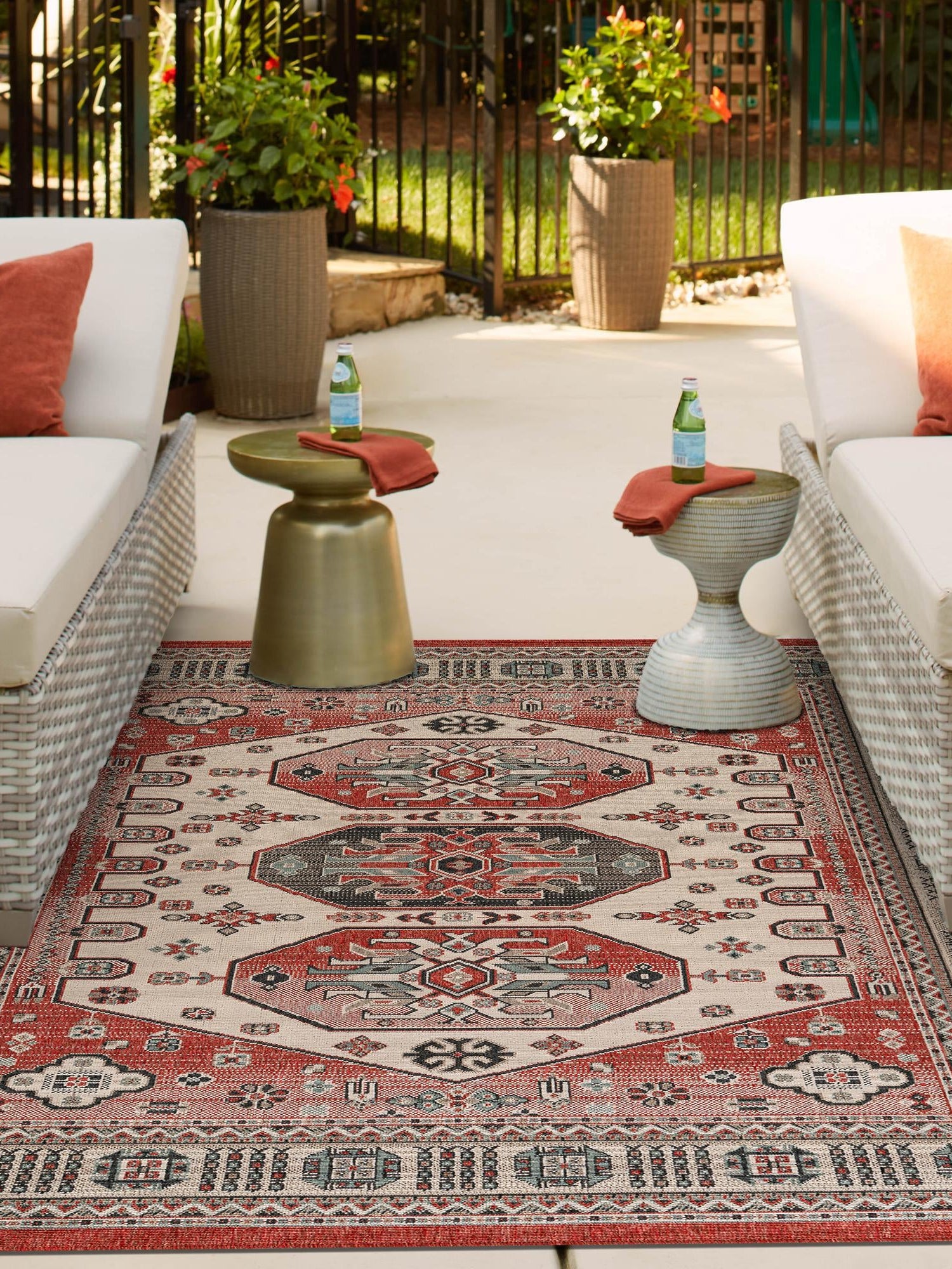Multicolor 5' 1 x 8' Outdoor Traditional Rectangle Area Rug Weather Resistant for Patio, Deck, Terrace, Balcony, Porch Classical Design Outside Carpet for Sale at Rug Engine