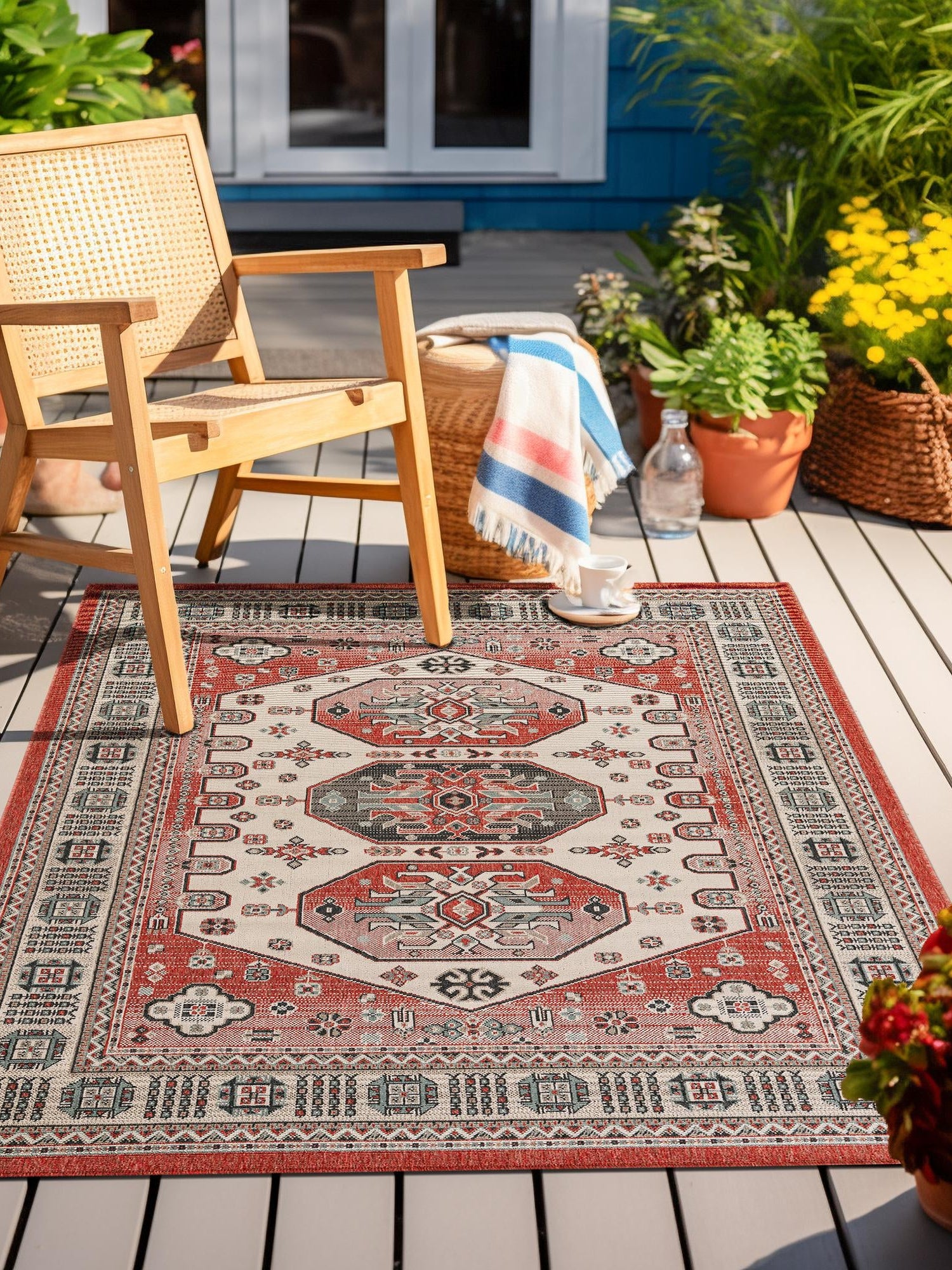 Multicolor 2' x 3' 1 Outdoor Traditional Rectangle Area Rug Weather Resistant for Patio, Deck, Terrace, Balcony, Porch Classical Design Outside Carpet for Sale at Rug Engine