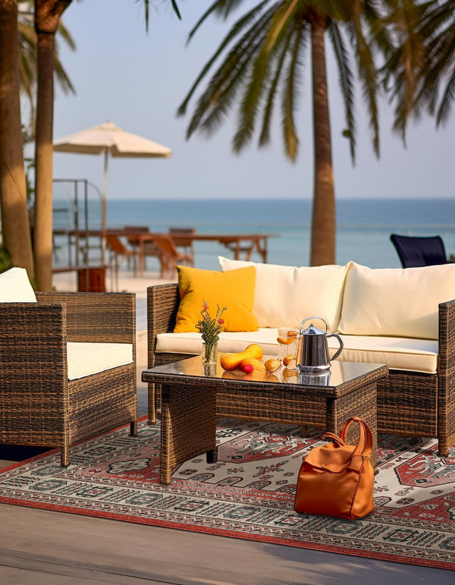 Multicolor 6' 1 x 9' Outdoor Traditional Rectangle Area Rug Weather Resistant for Patio, Deck, Terrace, Balcony, Porch Classical Design Outside Carpet for Sale at Rug Engine