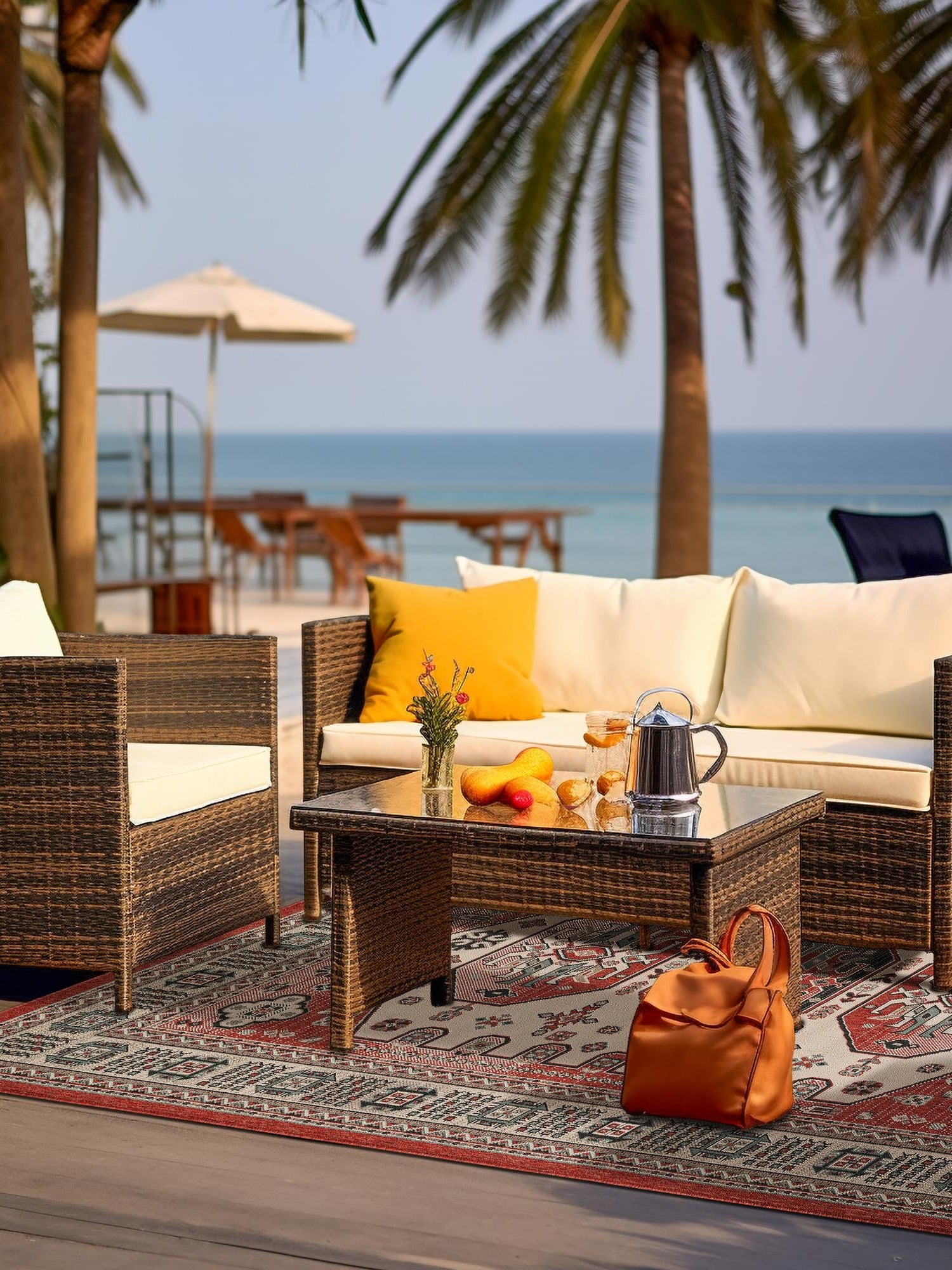 Multicolor 7' 10 x 10' Outdoor Traditional Rectangle Area Rug Weather Resistant for Patio, Deck, Terrace, Balcony, Porch Classical Design Outside Carpet for Sale at Rug Engine