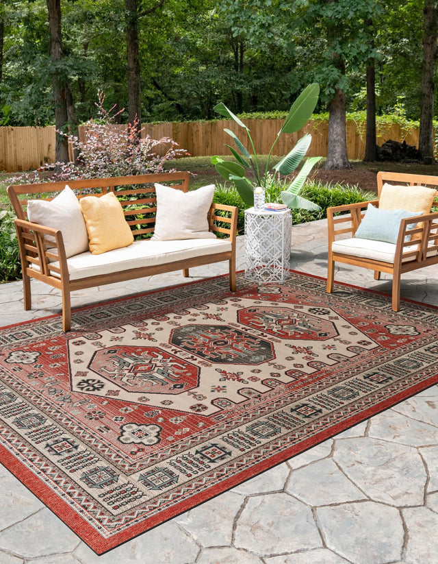 Multicolor 9' x 12' Outdoor Traditional Rectangle Area Rug Weather Resistant for Patio, Deck, Terrace, Balcony, Porch Classical Design Outside Carpet for Sale at Rug Engine