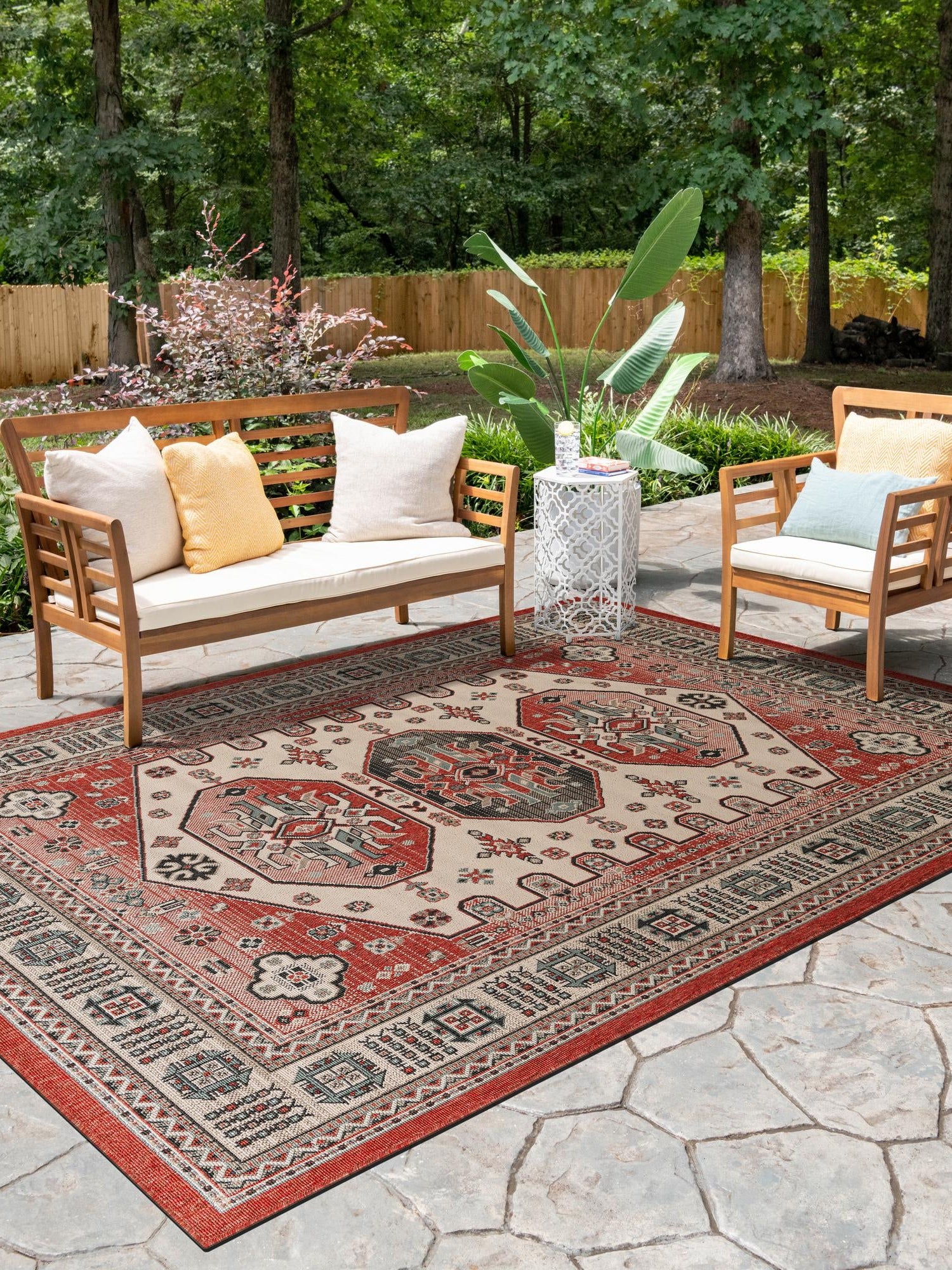 Multicolor 5' 1 x 8' Outdoor Traditional Rectangle Area Rug Weather Resistant for Patio, Deck, Terrace, Balcony, Porch Classical Design Outside Carpet for Sale at Rug Engine