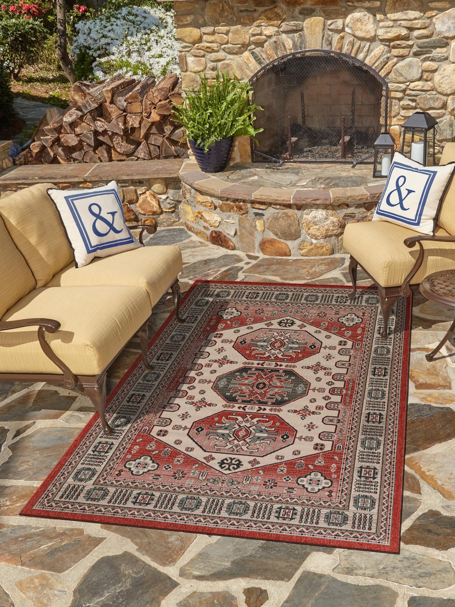 Multicolor 2' x 3' 1 Outdoor Traditional Rectangle Area Rug Weather Resistant for Patio, Deck, Terrace, Balcony, Porch Classical Design Outside Carpet for Sale at Rug Engine