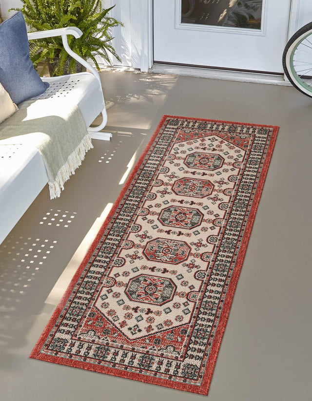 Multicolor 2' 7 x 12' Outdoor Traditional Runner Area Rug Weather Resistant for Patio, Deck, Terrace, Balcony, Porch Classical Design Outside Carpet for Sale at Rug Engine