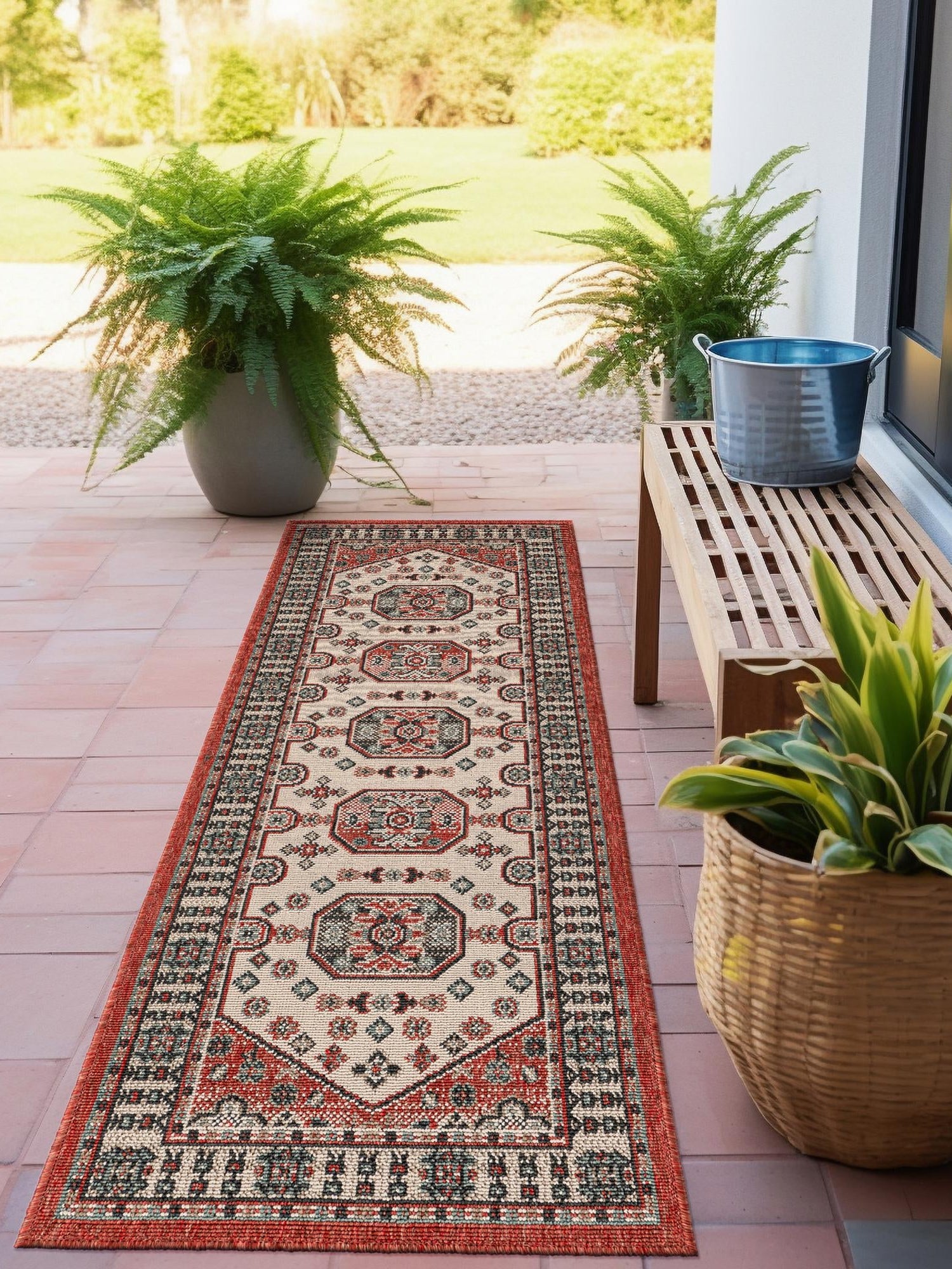 Multicolor 2' 7 x 10' Outdoor Traditional Runner Area Rug Weather Resistant for Patio, Deck, Terrace, Balcony, Porch Classical Design Outside Carpet for Sale at Rug Engine