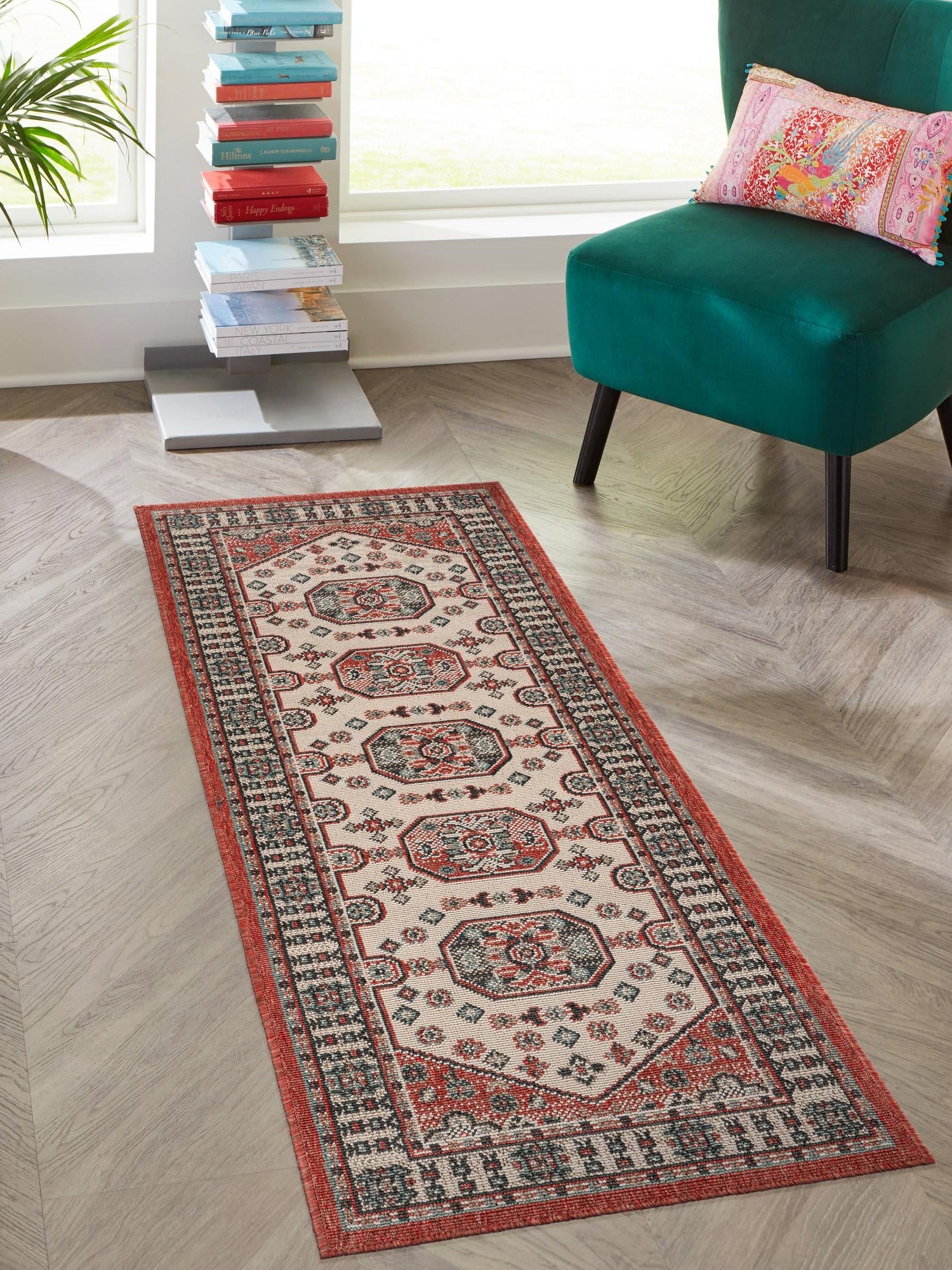 Multicolor 2' 7 x 12' Outdoor Traditional Runner Area Rug Weather Resistant for Patio, Deck, Terrace, Balcony, Porch Classical Design Outside Carpet for Sale at Rug Engine