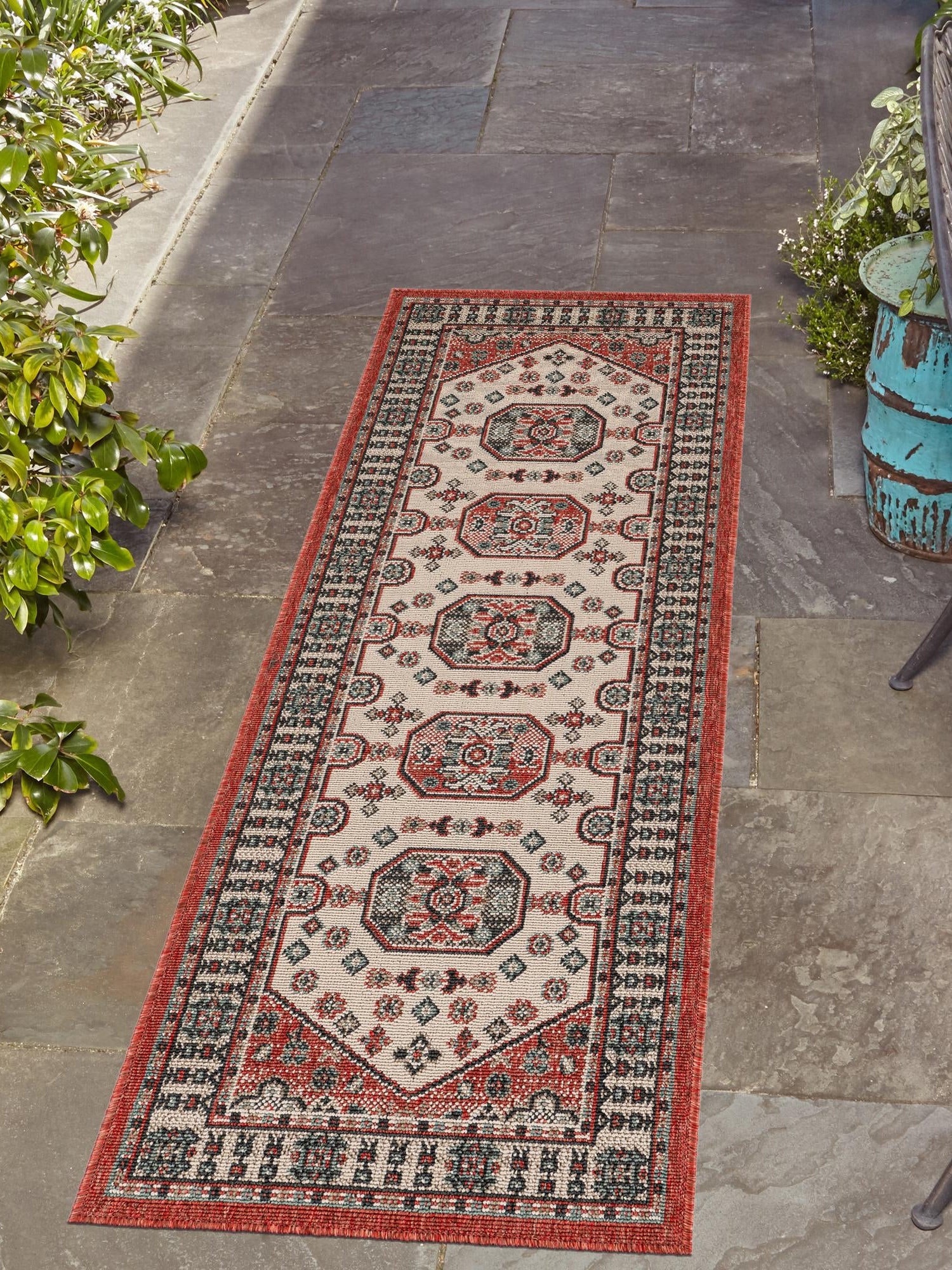 Multicolor 2' x 8' Outdoor Traditional Runner Area Rug Weather Resistant for Patio, Deck, Terrace, Balcony, Porch Classical Design Outside Carpet for Sale at Rug Engine