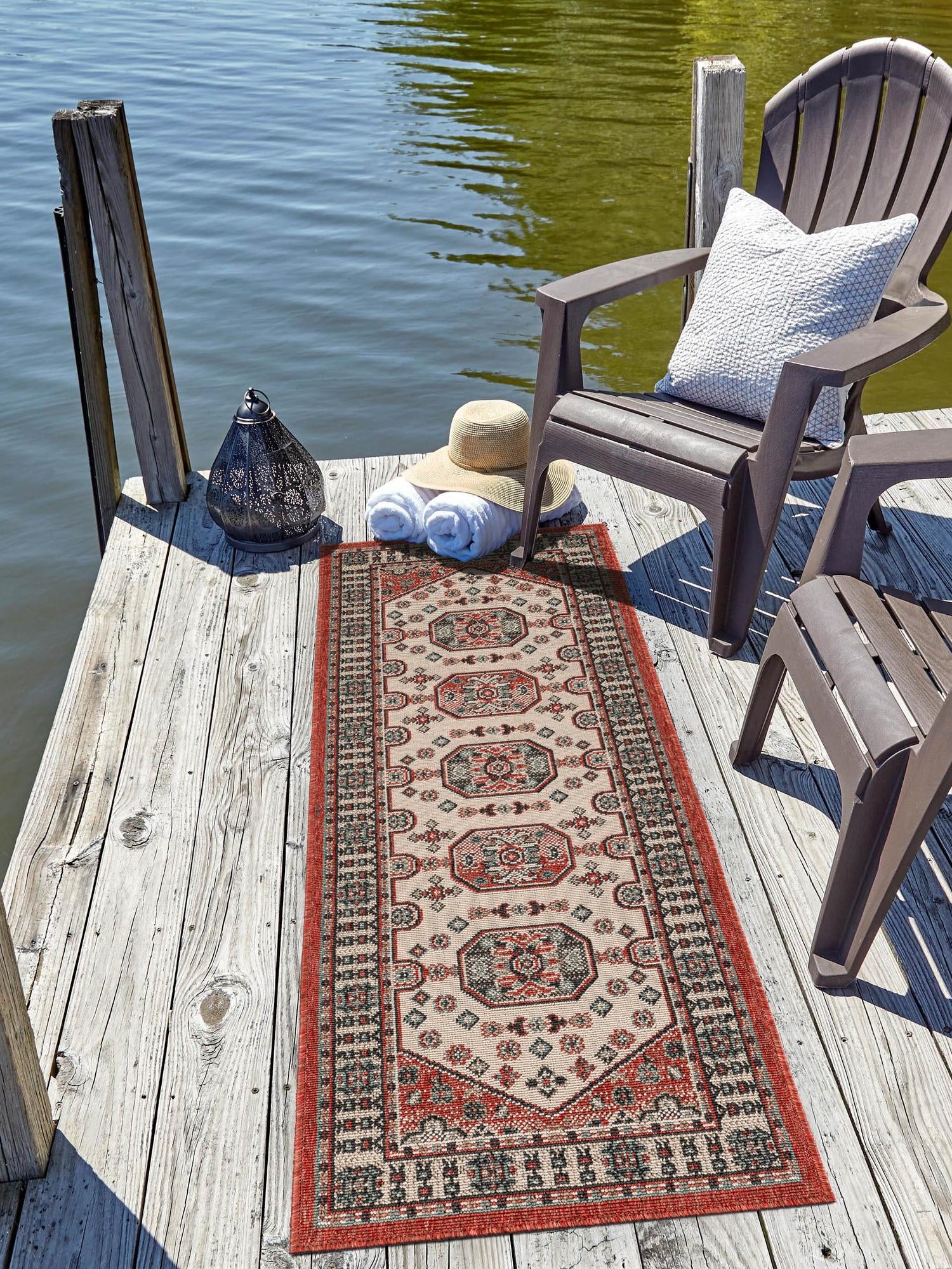 Multicolor 2' 7 x 12' Outdoor Traditional Runner Area Rug Weather Resistant for Patio, Deck, Terrace, Balcony, Porch Classical Design Outside Carpet for Sale at Rug Engine