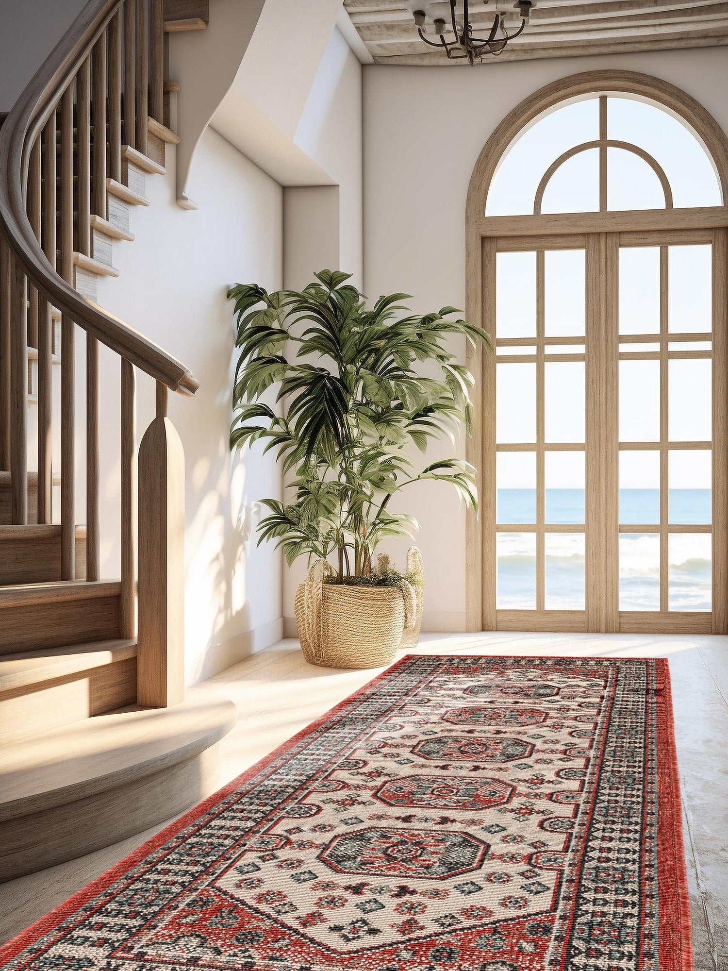 Multicolor 2' 7 x 10' Outdoor Traditional Runner Area Rug Weather Resistant for Patio, Deck, Terrace, Balcony, Porch Classical Design Outside Carpet for Sale at Rug Engine