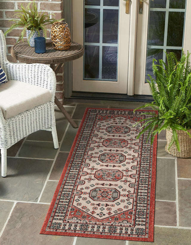 Multicolor 2' x 5' 1 Outdoor Traditional Runner Area Rug Weather Resistant for Patio, Deck, Terrace, Balcony, Porch Classical Design Outside Carpet for Sale at Rug Engine