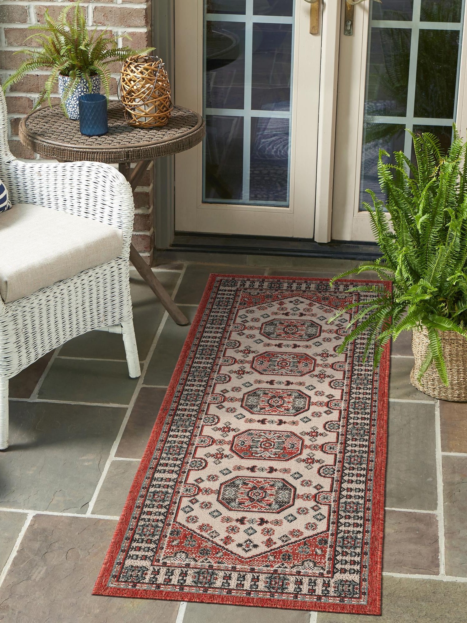 Multicolor 2' 7 x 10' Outdoor Traditional Runner Area Rug Weather Resistant for Patio, Deck, Terrace, Balcony, Porch Classical Design Outside Carpet for Sale at Rug Engine