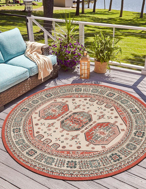 Multicolor 4' 1 x 4' 1 Outdoor Traditional Round Area Rug Weather Resistant for Patio, Deck, Terrace, Balcony, Porch Classical Design Outside Carpet for Sale at Rug Engine